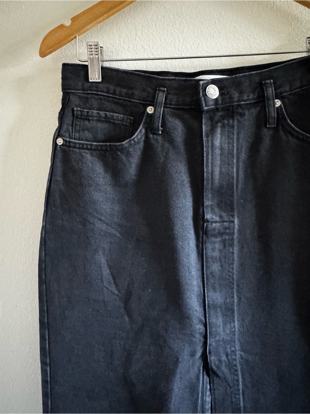 Mango Black Front Slit  High-Waist Midi Denim Classic Skirt size Medium - Picture 7 of 8